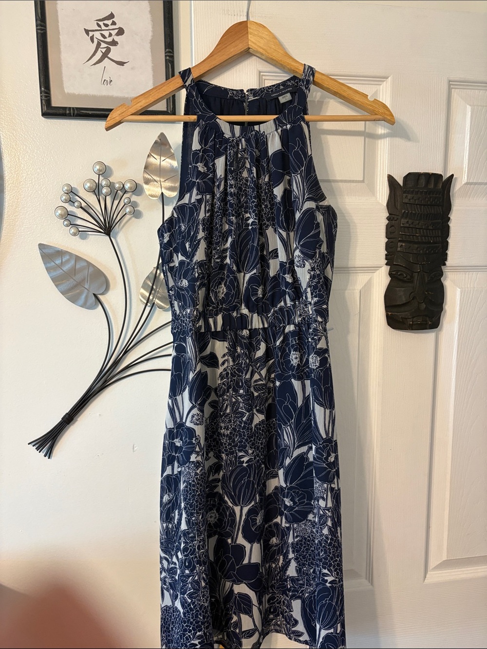Tommy Hilfiger Navy and White Floral Sleeveless Dress